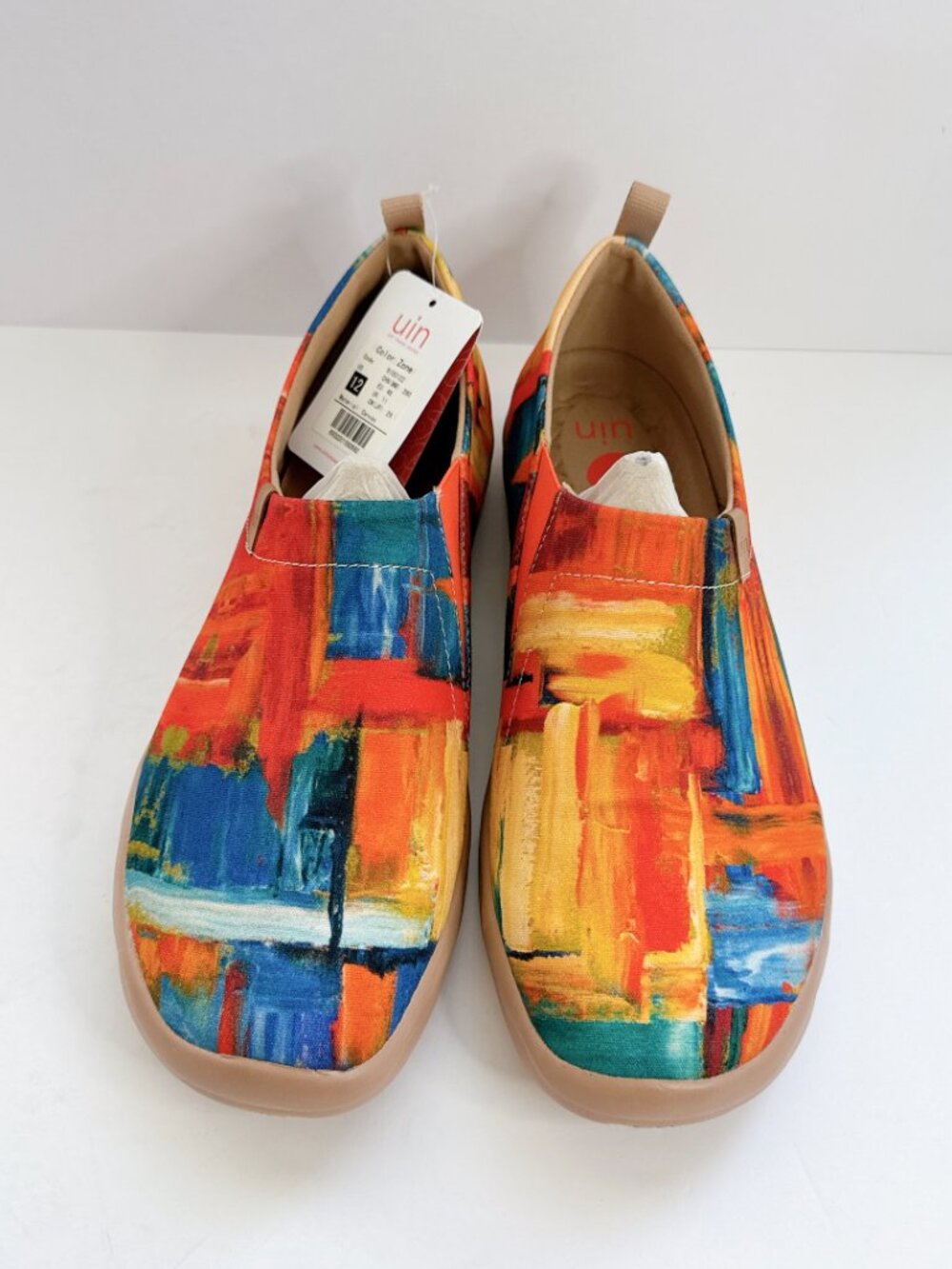 Men’s Size 12 UIN Color Zone Abstract Art Canvas Slip On Shoes Travel Flats